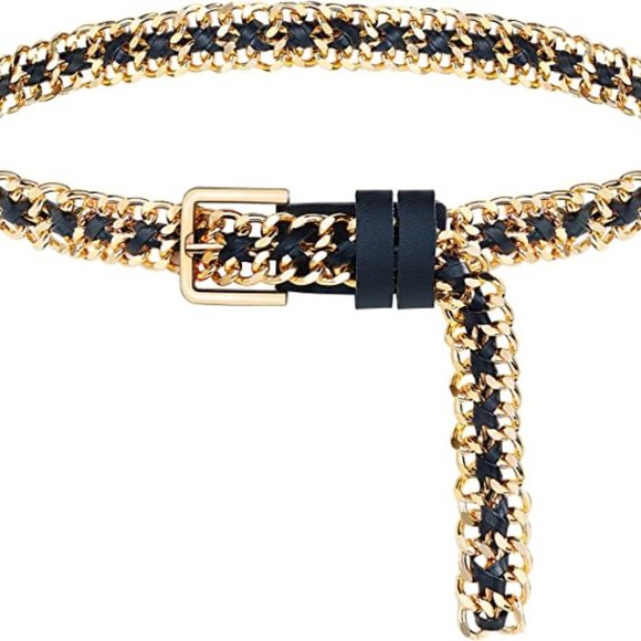 Gold Metal Punk Belts Leather Chain Waist Belt for Women Dresses